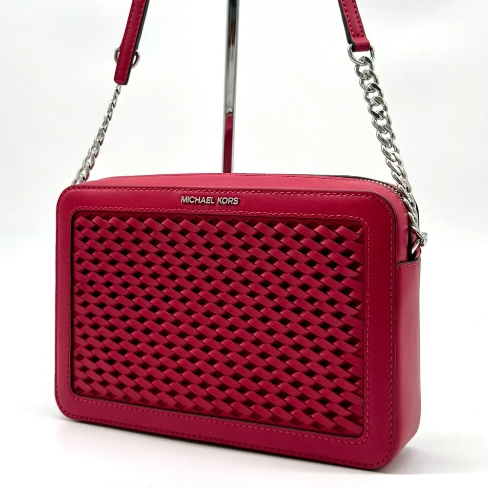 Michael Kors Jet Set Large Woven Crossbody Bag - Dark Raspberry